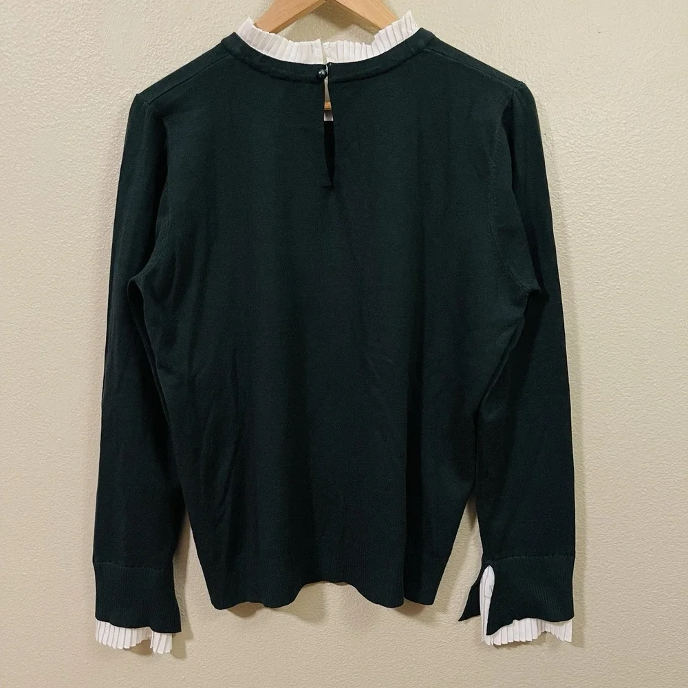 Vila Milano Green Knit Sweater‎ Pleated Mock Neck Cuffs Victorian Wool Blend XL